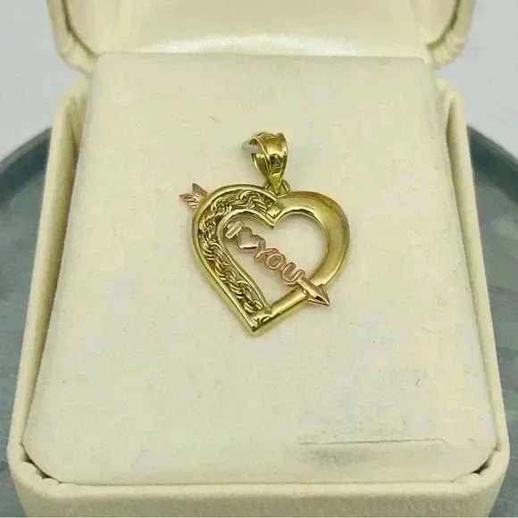 14k Yellow and Rose Gold I Love You Open Heart Pendant - Picture 3 of 6